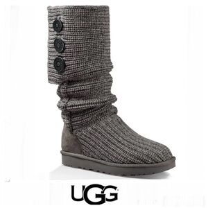 UGG Australia Cardy Dark Gray Pull On Textured Knit 3 Button Boots Sz. 9 #5819